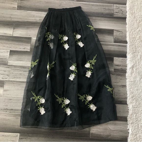 Vintage 70s Lillie Rubin Embroidered Tulle High Rise Full Formal Maxi Skirt - Picture 2 of 16